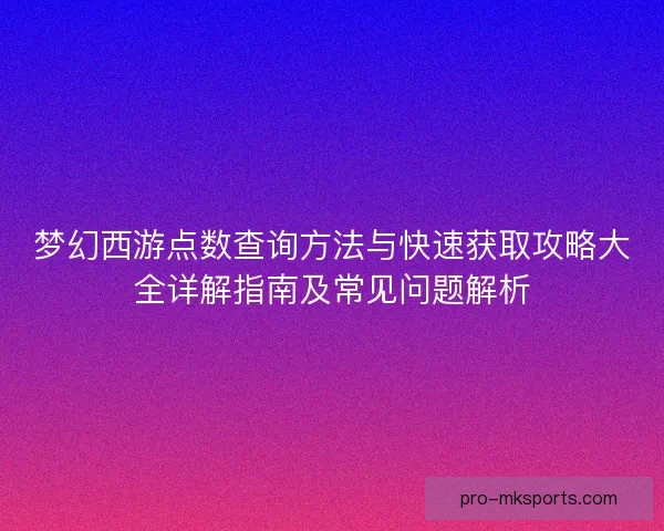 梦幻西游点数查询方法与快速获取攻略大全详解指南及常见问题解析