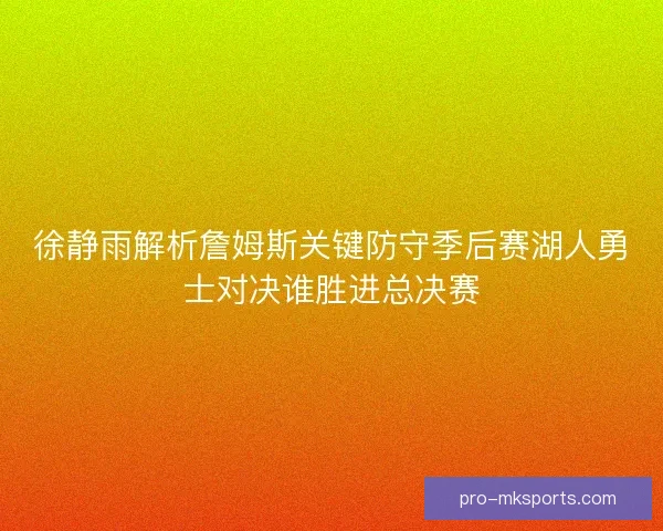 徐静雨解析詹姆斯关键防守季后赛湖人勇士对决谁胜进总决赛